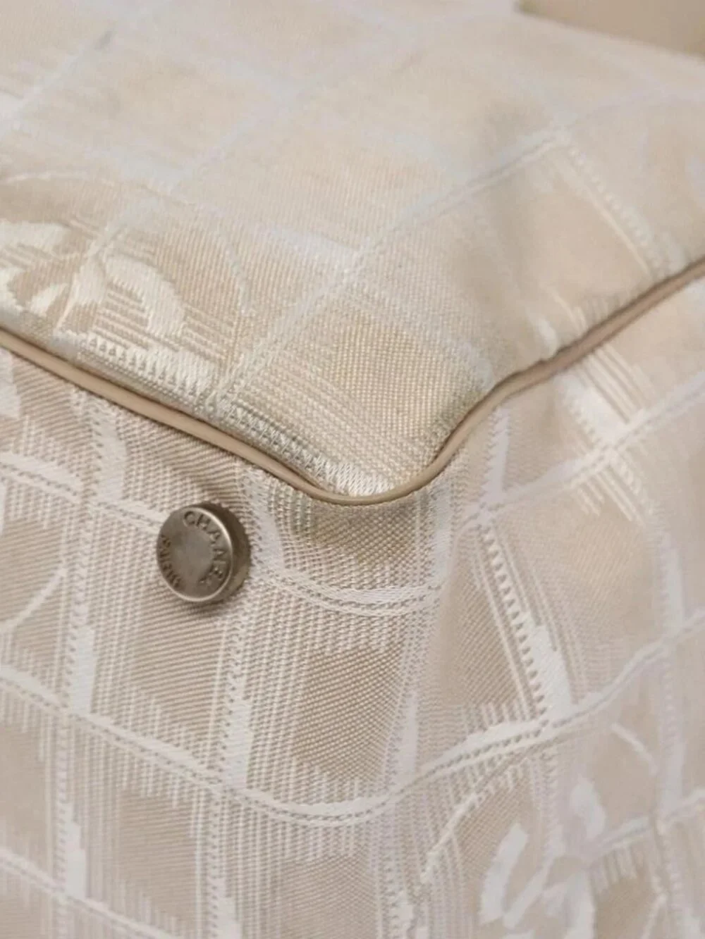 CHANEL New Travel line Hand Bag Beige Silver CC Auth 141510